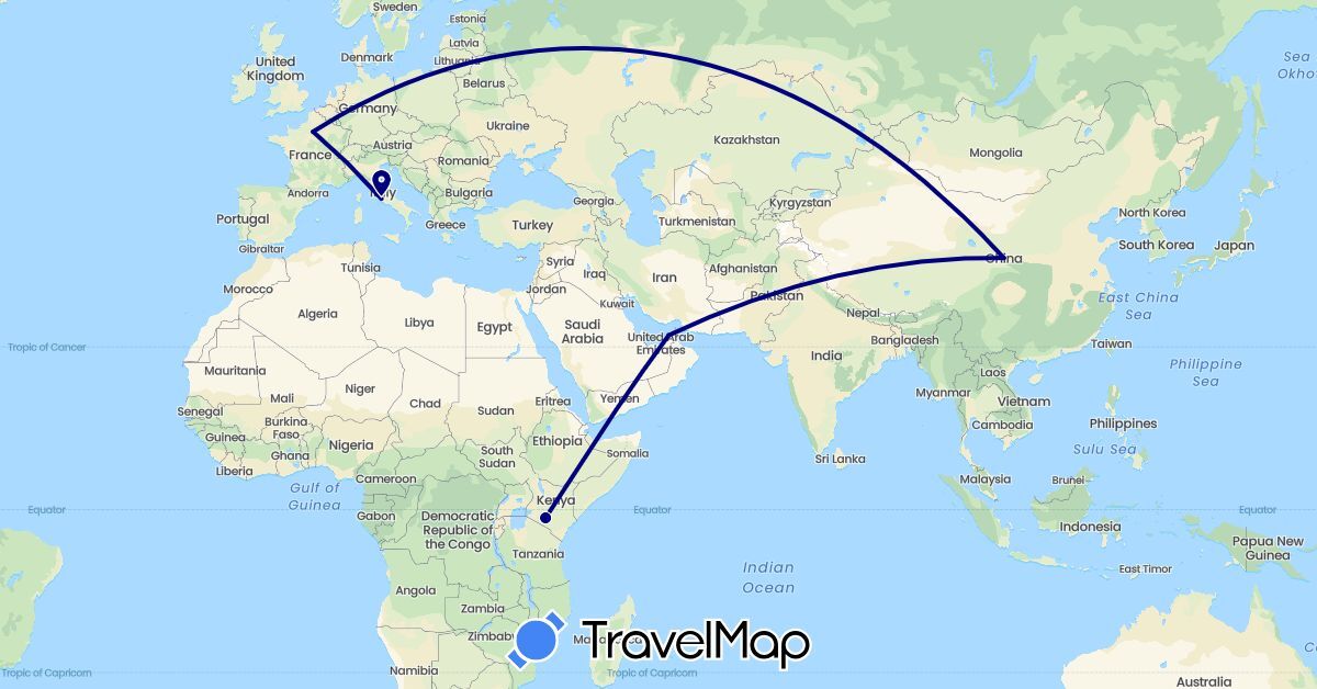 TravelMap itinerary: driving in United Arab Emirates, China, France, Italy, Kenya (Africa, Asia, Europe)